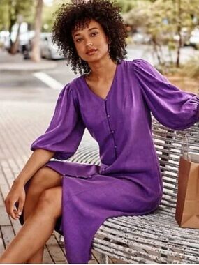 J Jill Linen Blend Seamed Button Front Midi Dress NWT